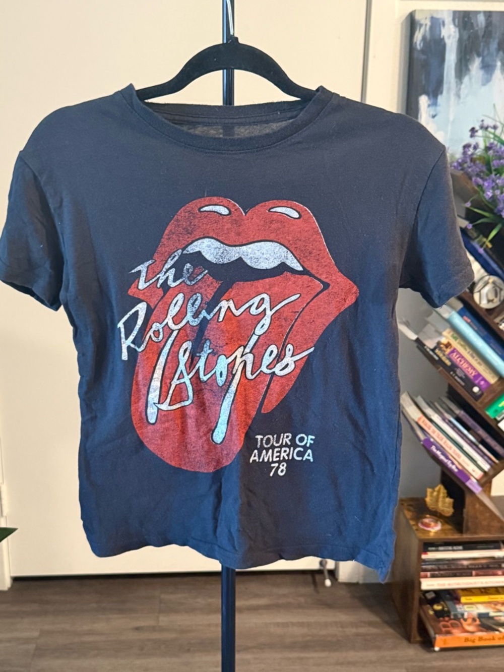 the Rolling Stones Black Tee with Red Tongue Graphic